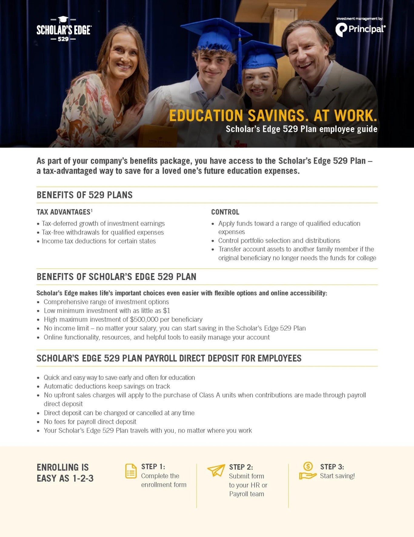 Scholar’s Edge 529 Plan employee guide cover image.